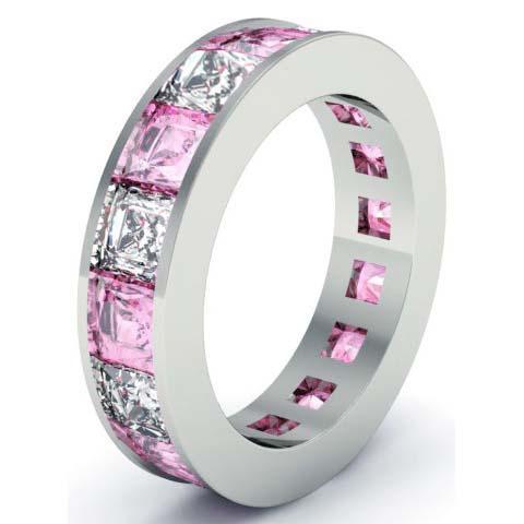 Pink Sapphire and Diamond Gemstone Eternity Anniversary Ring Gemstone Eternity Rings deBebians 