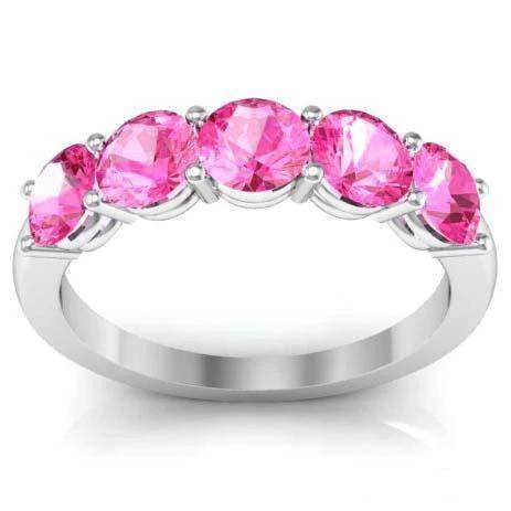 1.50cttw Shared Prong Pink Sapphire Five Stone Ring Five Stone Rings deBebians 