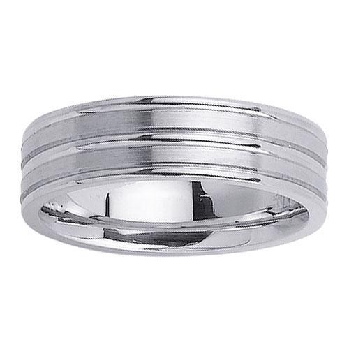 Brushed and Grooved Platinum Wedding Ring Platinum Wedding Rings deBebians 
