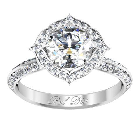 Pointed Floral Halo Engagement Ring Halo Engagement Rings deBebians 