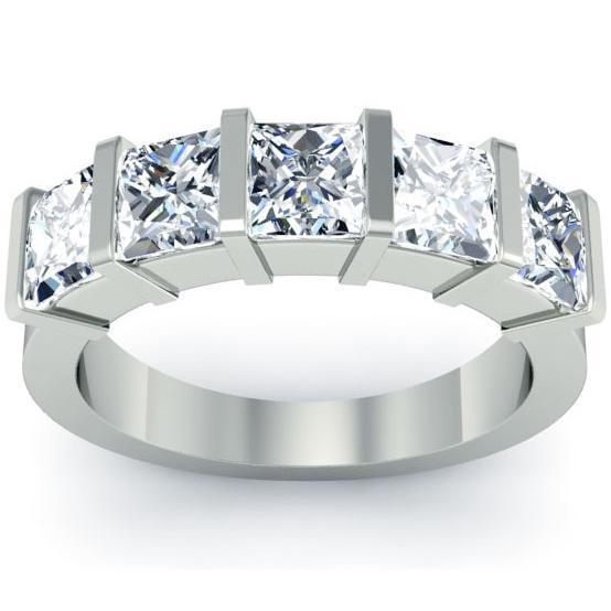 3.00cttw Bar Set Princess Cut Diamond Five Stone Ring Five Stone Rings deBebians 