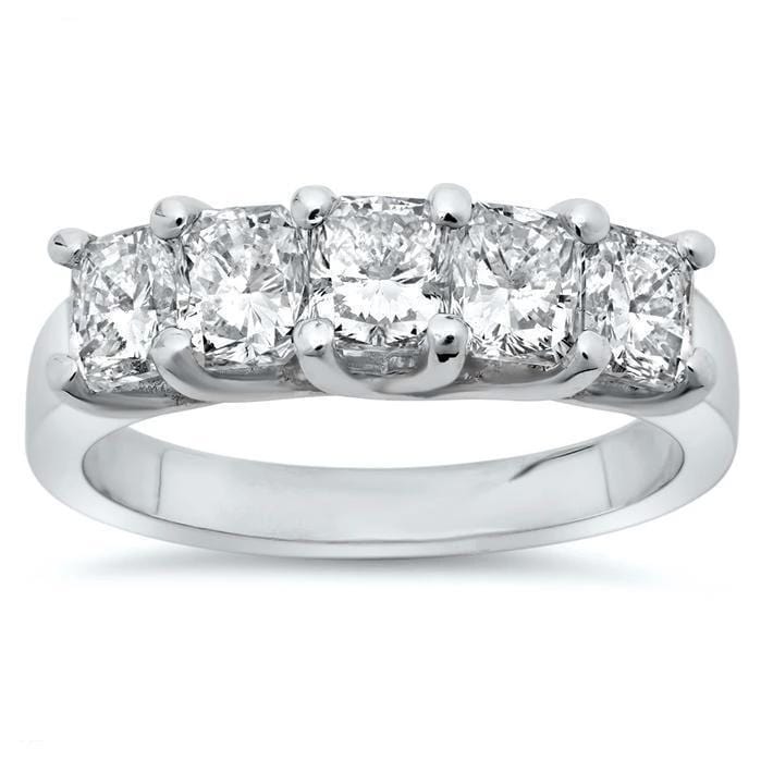 3.00cttw Trellis Cushion Cut Diamond Five Stone Ring Five Stone Rings deBebians 