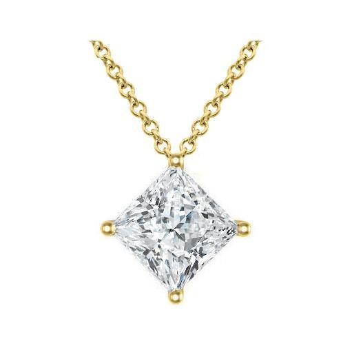 Princess Cut Kite Diamond Setting Pendant Solitaire Necklaces deBebians 