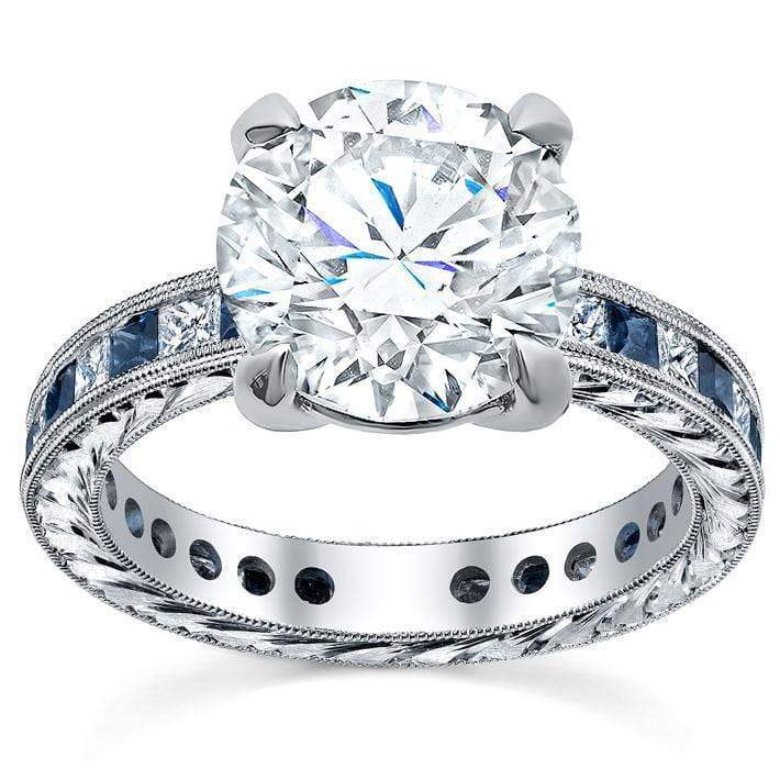 Princess Diamond Accented Hand-Engraved Engagement Ring Sapphire Engagement Rings deBebians 