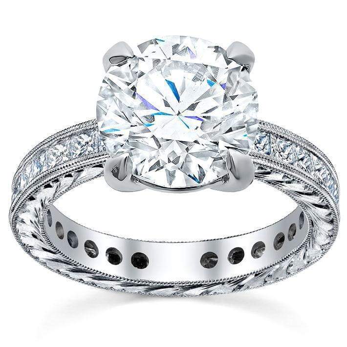 Princess Diamond Accented Hand-Engraved Engagement Ring Sapphire Engagement Rings deBebians 