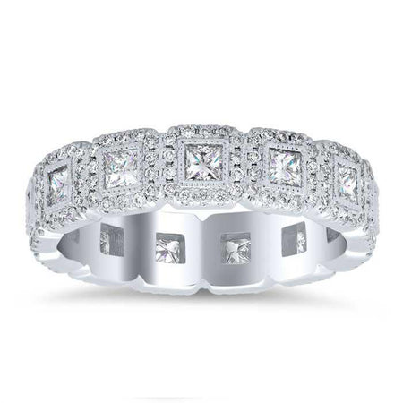 Princess & Round Brilliant Cut U Pave Set Diamond Eternity Band - 1.75 carat Diamond Eternity Rings deBebians 