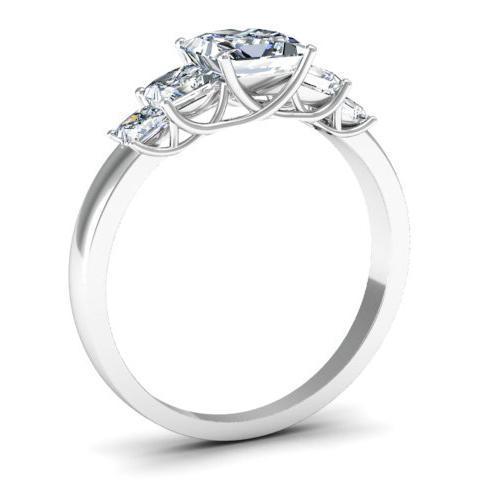 Princess Five Stone Engagement Ring with Trellis Setting Diamond Accented Engagement Rings deBebians 