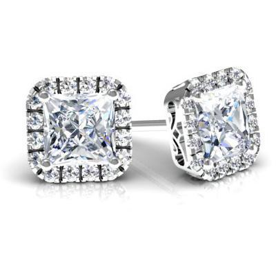 Princess Halo Studs with Diamonds Diamond Halo Earrings deBebians 