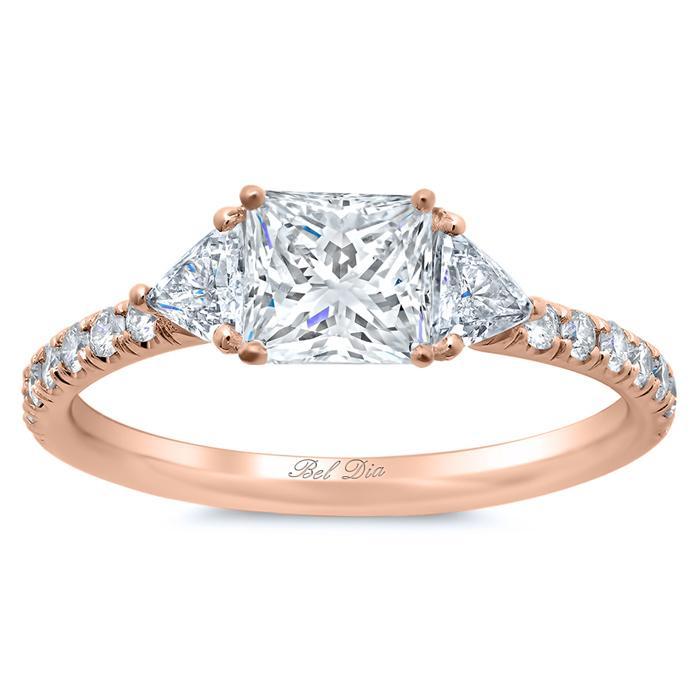 Princess Three Stone Engagement Ring with Pave Band Diamond Accented Engagement Rings deBebians 