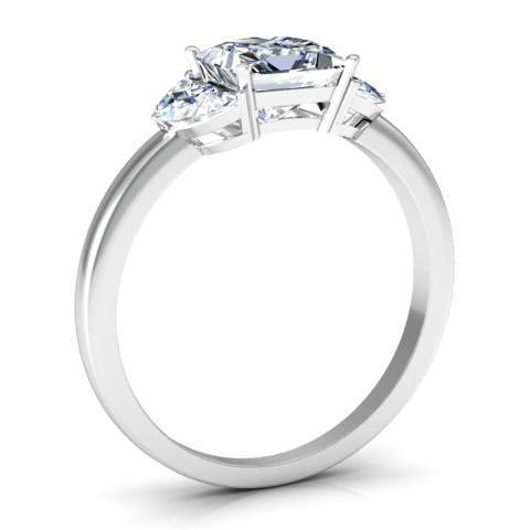 Princess Three Stone Ring with Half-Moons Diamond Accented Engagement Rings deBebians 