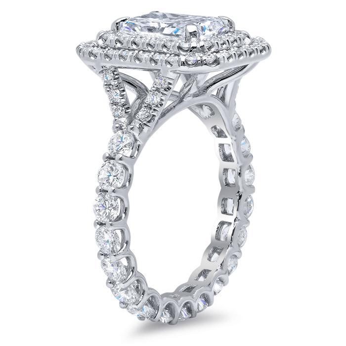 Radiant Diamond Baby Split Double Halo Engagement Ring with Eternity Style Band Double Halo Engagement Rings deBebians 