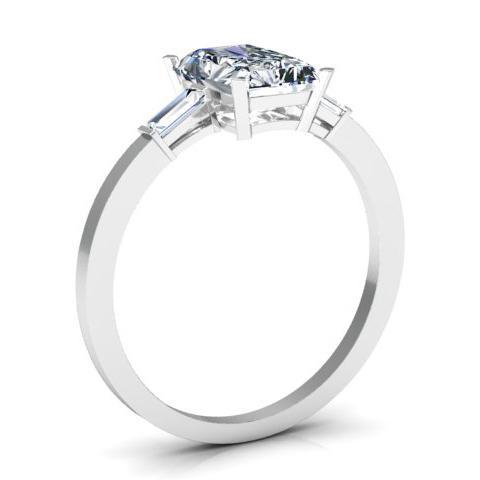 Radiant Three Stone Engagement Ring with Baguettes Diamond Accented Engagement Rings deBebians 