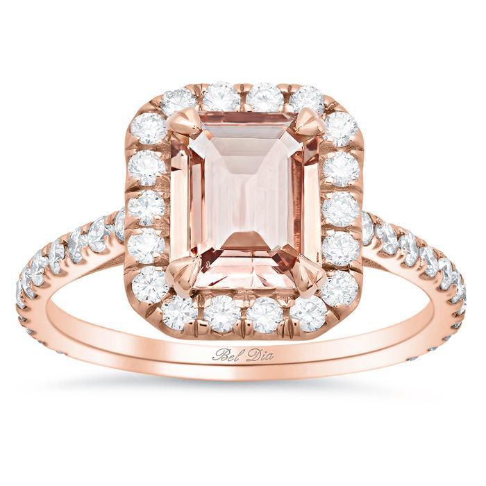 Rose Gold Halo Engagement Ring for Emerald Morganite Rose Gold & Morganite Engagement Rings deBebians 