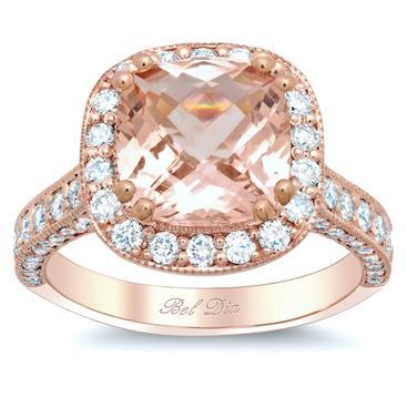 Rose Gold Halo Engagement Ring Setting with Morganite Rose Gold & Morganite Engagement Rings deBebians 
