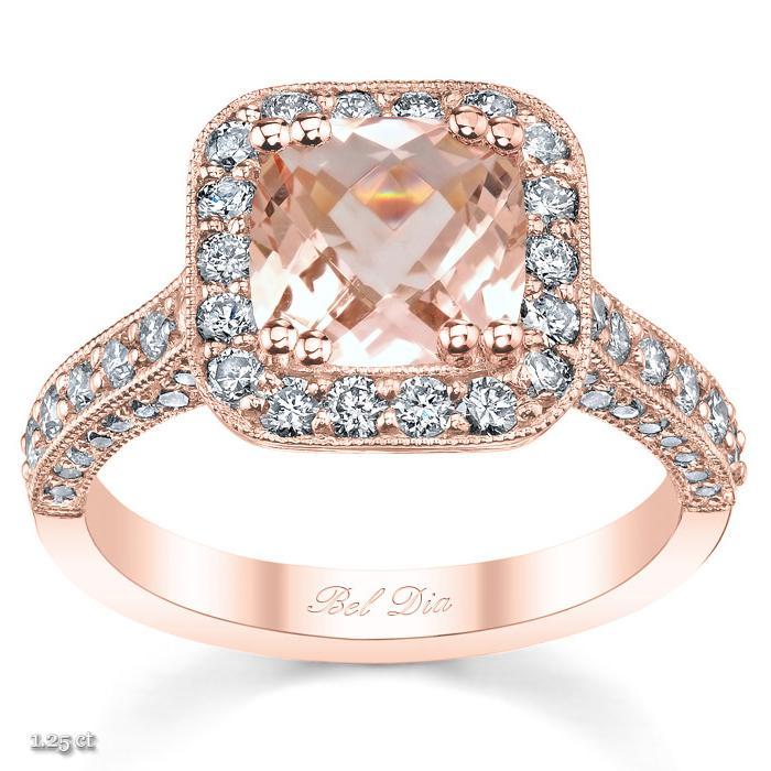 Rose Gold Halo Engagement Ring Setting with Morganite Rose Gold & Morganite Engagement Rings deBebians 