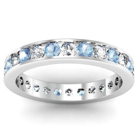 Channel Setting Diamond & Aquamarine Eternity Ring – deBebians