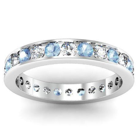 Round Aquamarine and Diamond Eternity Ring in Channel Setting Gemstone Eternity Rings deBebians 