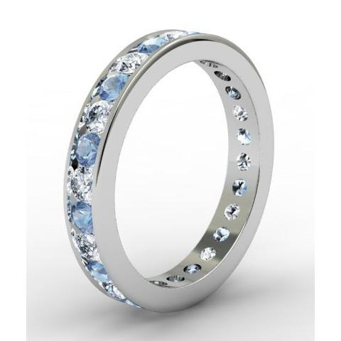 Round Aquamarine and Diamond Eternity Ring in Channel Setting Gemstone Eternity Rings deBebians 