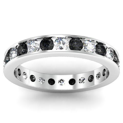 Round Black and White Diamond Eternity Band in Channel Setting Gemstone Eternity Rings deBebians 