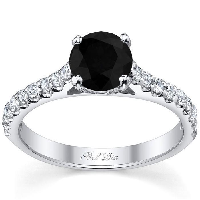 Round Black Diamond Engagement Ring with Accents Black Diamond Engagement Rings deBebians 