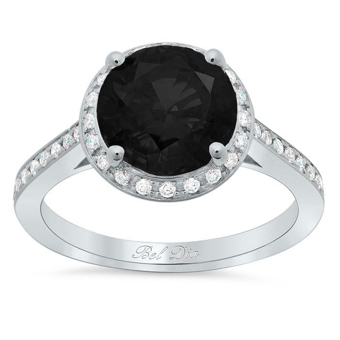 Round Black Diamond Halo Engagement Ring Black Diamond Engagement Rings deBebians 