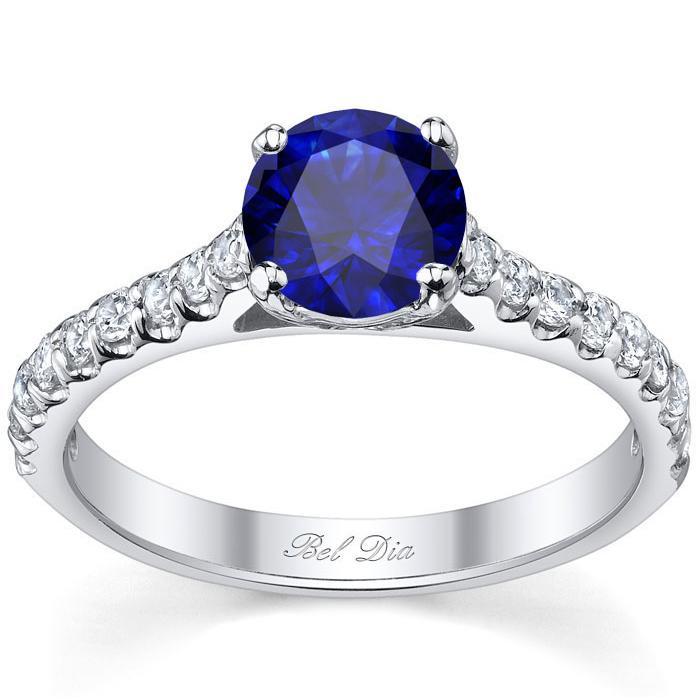Round Blue Sapphire Engagement Ring with Accents Sapphire Engagement Rings deBebians 