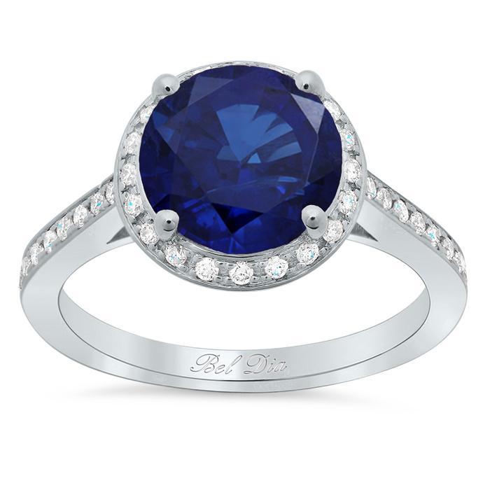 Round Blue Sapphire Halo Engagement Ring Sapphire Engagement Rings deBebians 