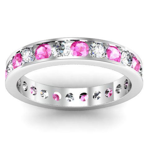 Round Diamond and Pink Sapphire Eternity Band in Channel Setting Gemstone Eternity Rings deBebians 