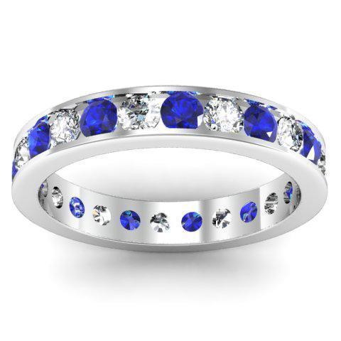 1.50cttw Channel Set Eternity Band with Round Sapphires and Diamonds Gemstone Eternity Rings deBebians 