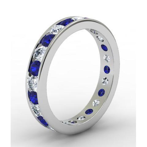 1.50cttw Channel Set Eternity Band with Round Sapphires and Diamonds Gemstone Eternity Rings deBebians 