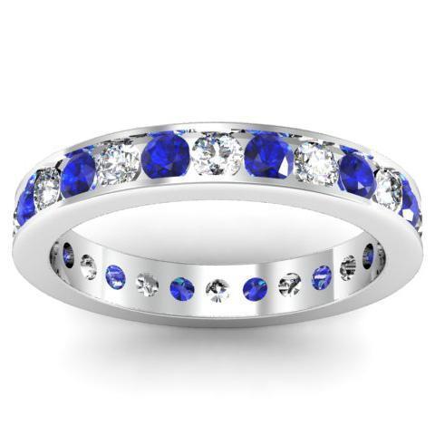 1.25cttw Channel Set Eternity Band with Round Sapphires and Diamonds Gemstone Eternity Rings deBebians 
