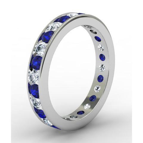 1.25cttw Channel Set Eternity Band with Round Sapphires and Diamonds Gemstone Eternity Rings deBebians 