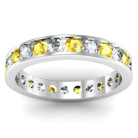 Round Diamond and Yellow Sapphire Eternity Band in Channel Setting Gemstone Eternity Rings deBebians 