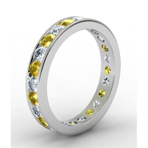 Round Diamond and Yellow Sapphire Eternity Band in Channel Setting Gemstone Eternity Rings deBebians 