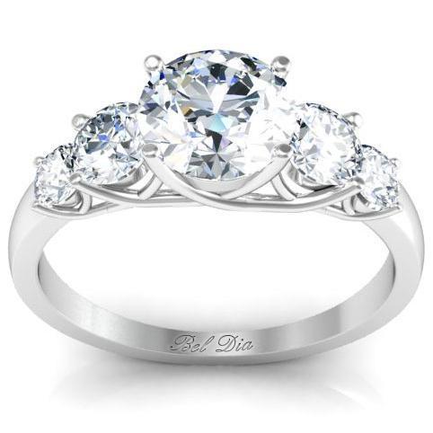 Round Five Diamond Engagement Ring with Trellis Setting Diamond Accented Engagement Rings deBebians 