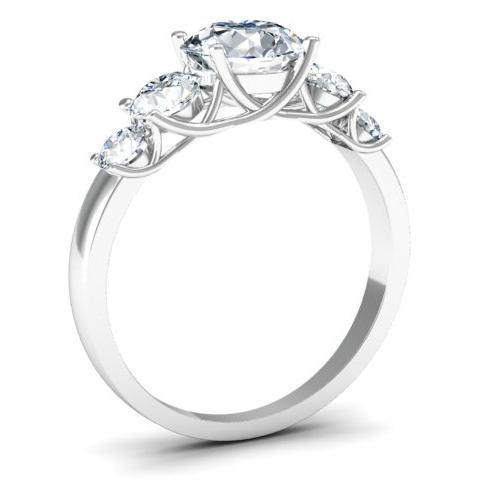 Round Five Diamond Engagement Ring with Trellis Setting Diamond Accented Engagement Rings deBebians 