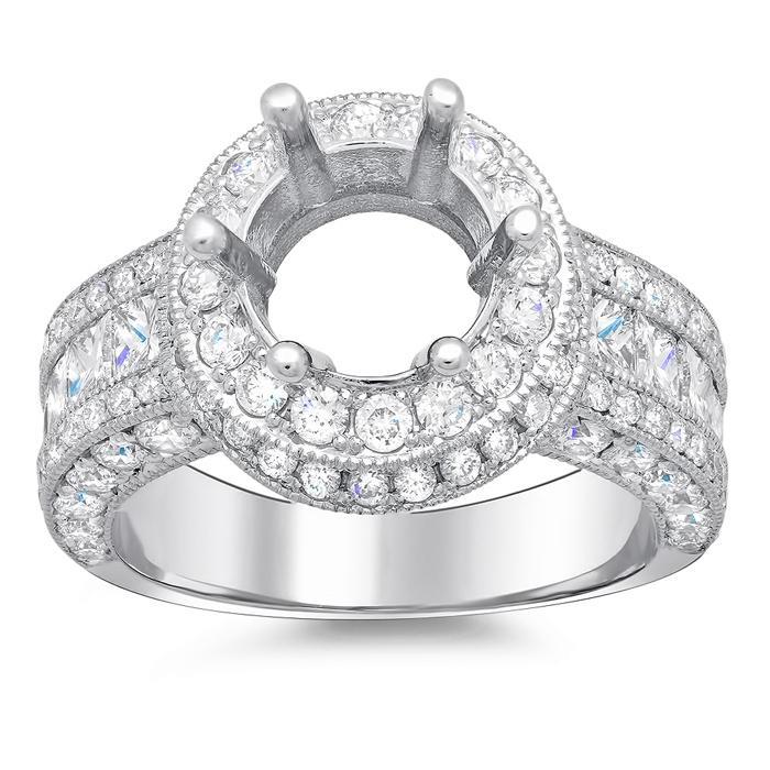 Round Diamond Halo Setting with Channel Set Princess Diamonds Halo Engagement Rings deBebians 