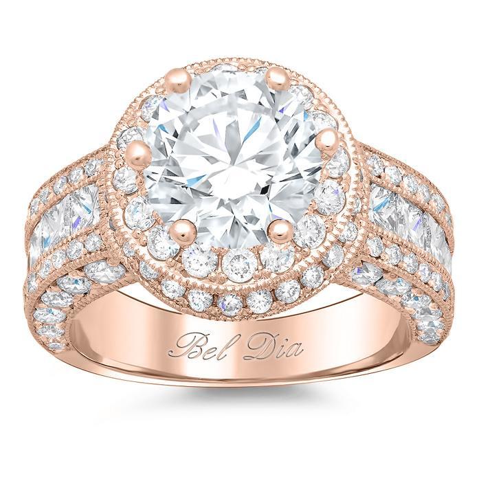 Round Diamond Halo Setting with Channel Set Princess Diamonds Halo Engagement Rings deBebians 