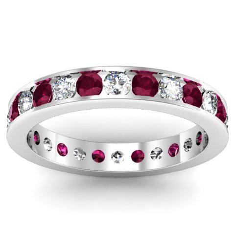 Round Garnet and Diamond Eternity Ring in Channel Setting Gemstone Eternity Rings deBebians 