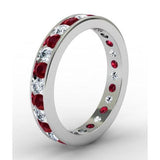 Round Garnet and Diamond Eternity Ring in Channel Setting Gemstone Eternity Rings deBebians 