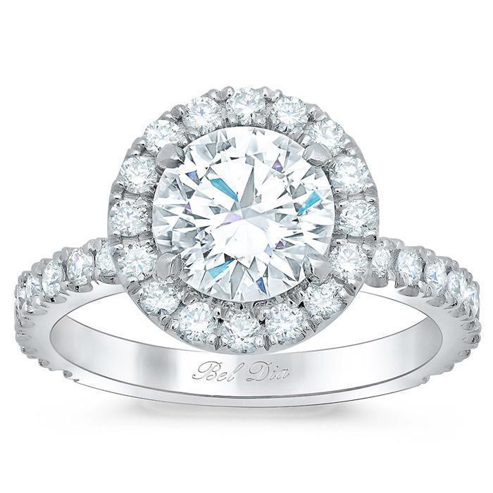 Round Halo Engagement Ring with Diamond Encrusted Basket Halo Engagement Rings deBebians 