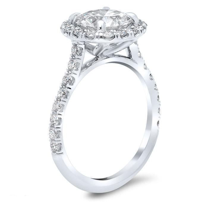 Round Halo Engagement Ring with Diamond Shank Halo Engagement Rings deBebians 