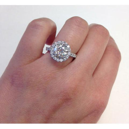 Round Halo Engagement Ring with Diamond Shank Halo Engagement Rings deBebians 