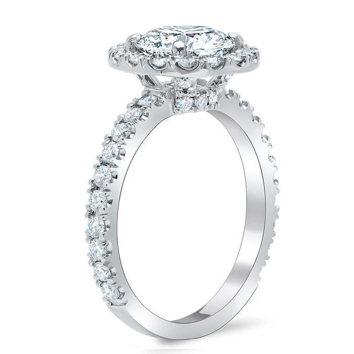 Round Halo Engagement Ring with Diamond Encrusted Basket Halo Engagement Rings deBebians 