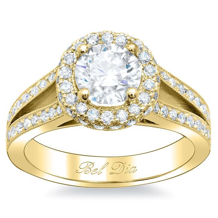 Round Halo Engagement Ring with Split Shank Halo Engagement Rings deBebians 