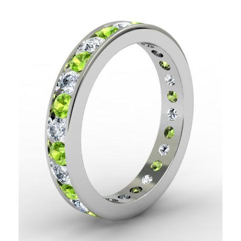 Round Peridot and Diamond Eternity Ring in Channel Setting Gemstone Eternity Rings deBebians 