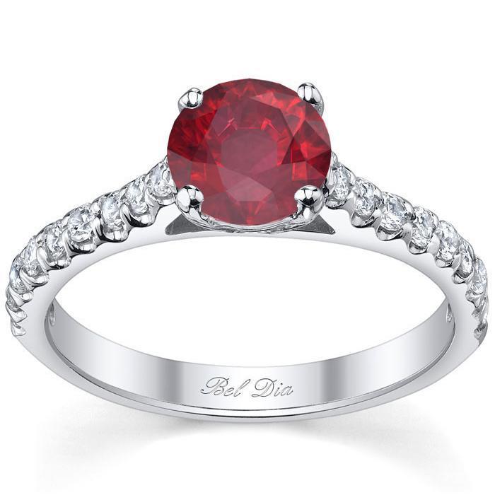 Round Ruby Engagement Ring with Diamonds Ruby Engagement Rings deBebians 
