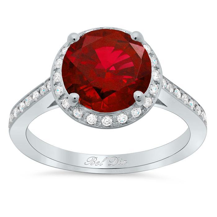 Round Ruby Halo Engagement Ring Ruby Engagement Rings deBebians 