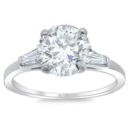 Round Three Stone Engagement Ring with Baguettes Diamond Accented Engagement Rings deBebians 