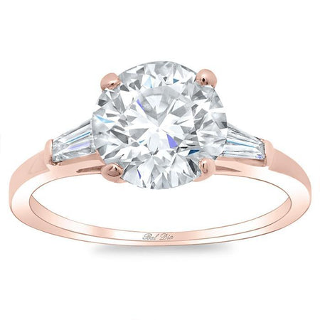 Round Three Stone Engagement Ring with Baguettes Diamond Accented Engagement Rings deBebians 